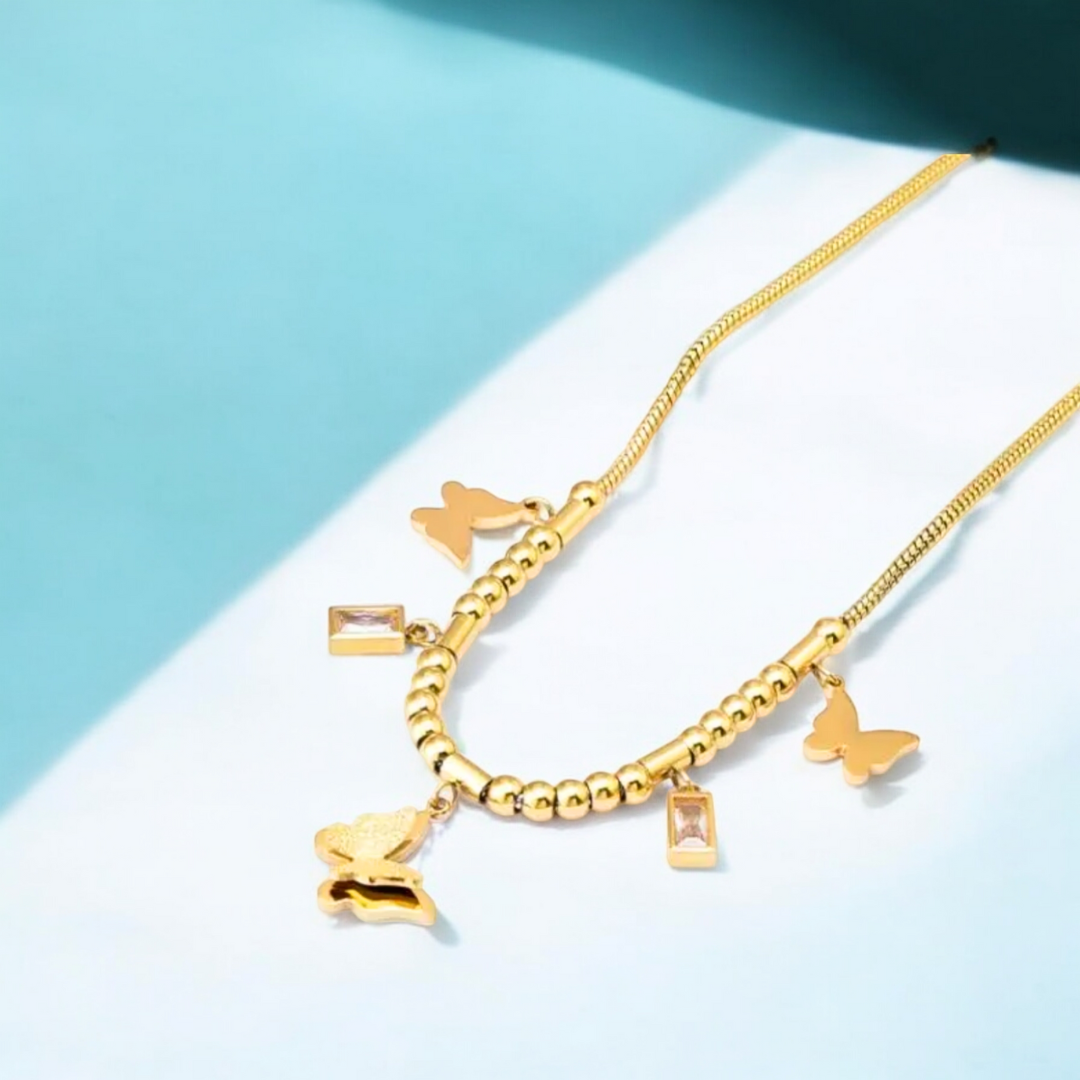Amaris | Gold Plated Shimmer Butterfly Charm CZ Pendant Necklace