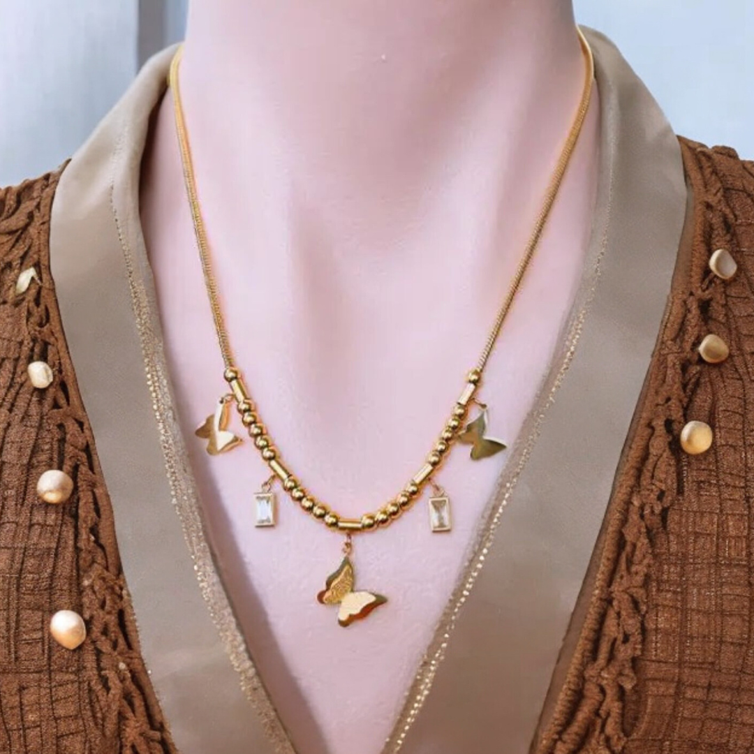 Amaris | Gold Plated Shimmer Butterfly Charm CZ Pendant Necklace