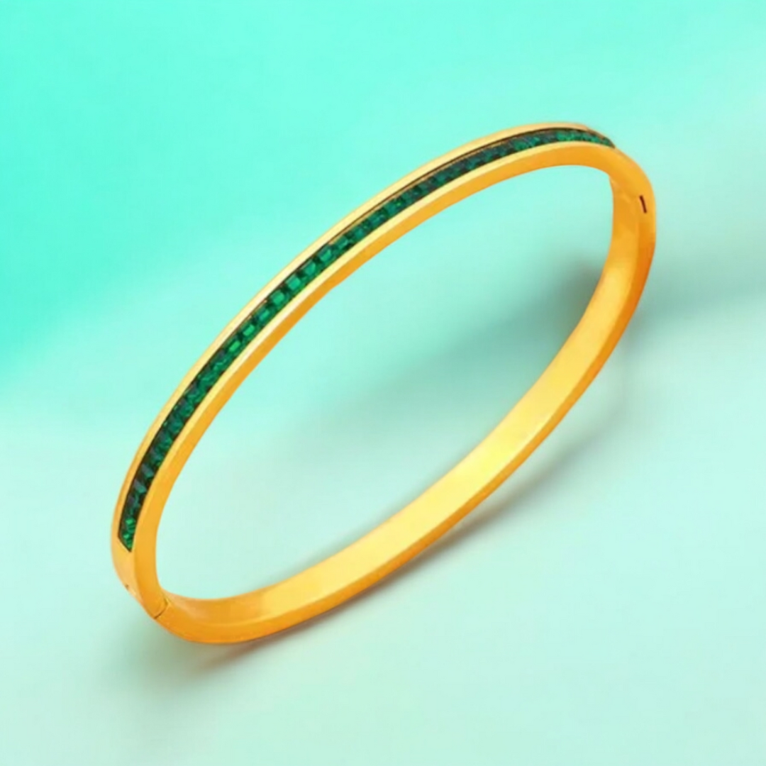 Klara | Gold Plated Green Zircon Bracelet Bangle