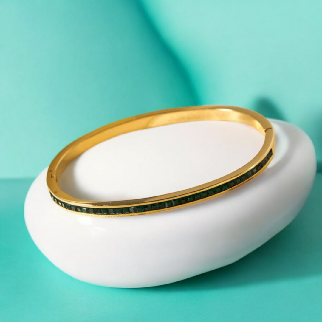 Klara | Gold Plated Green Zircon Bracelet Bangle
