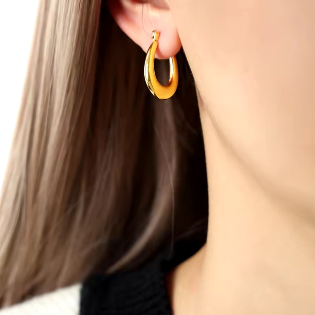 Mavis | 18K Gold Plated Simple Boat Hoop Waterproof Earrings
