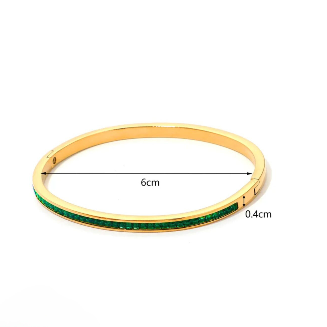 Klara | Gold Plated Green Zircon Bracelet Bangle