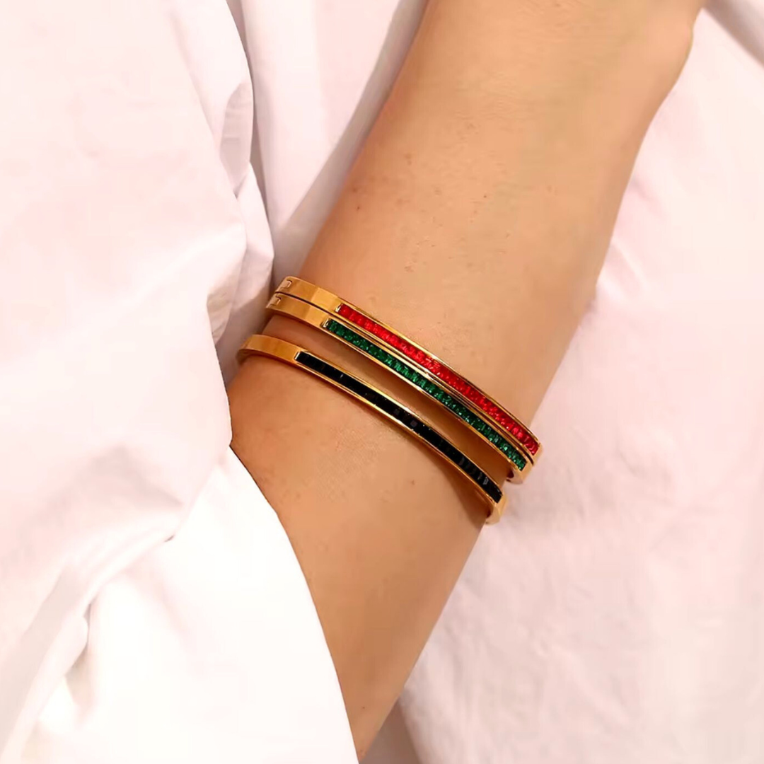 Klara | Gold Plated Green Zircon Bracelet Bangle