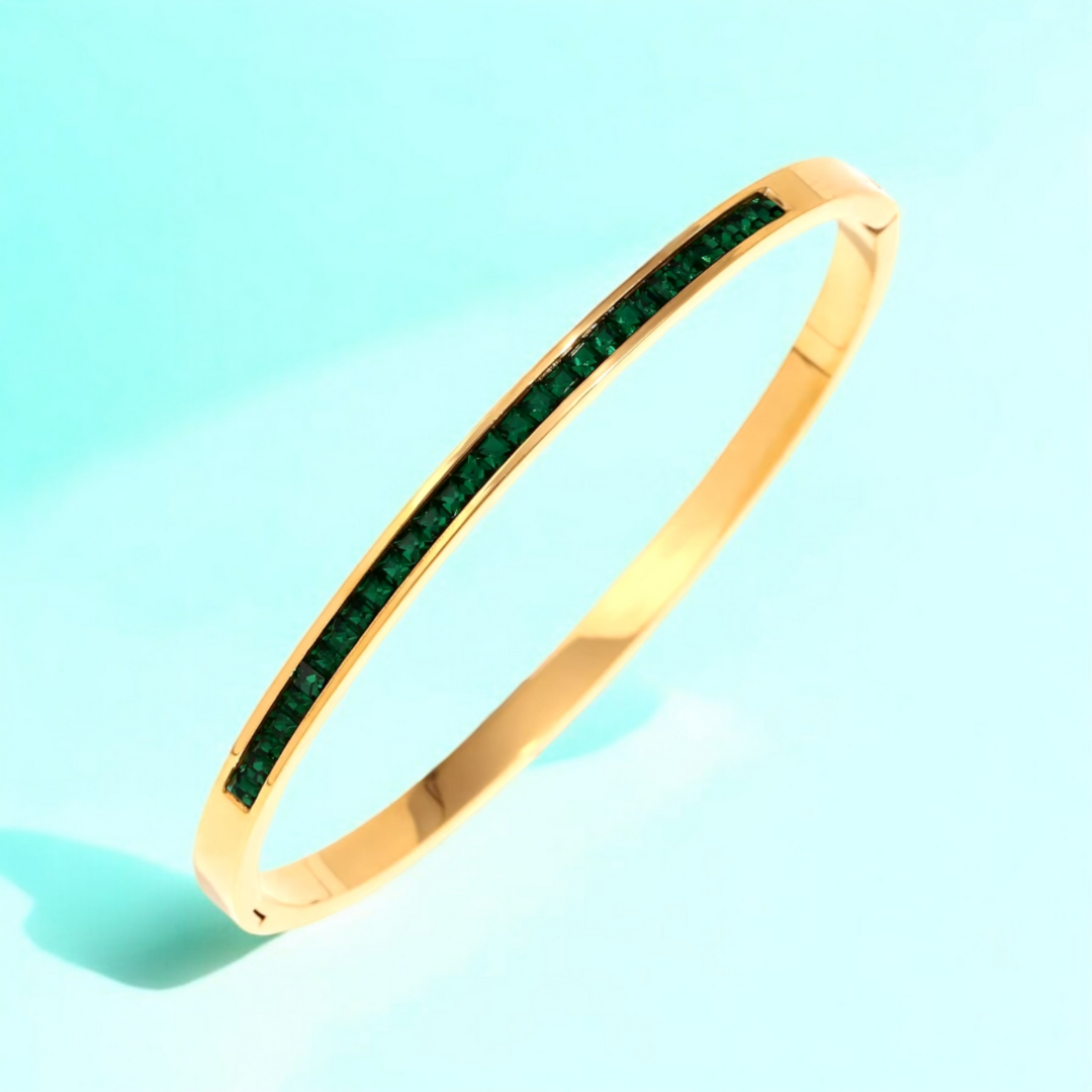 Klara | Gold Plated Green Zircon Bracelet Bangle