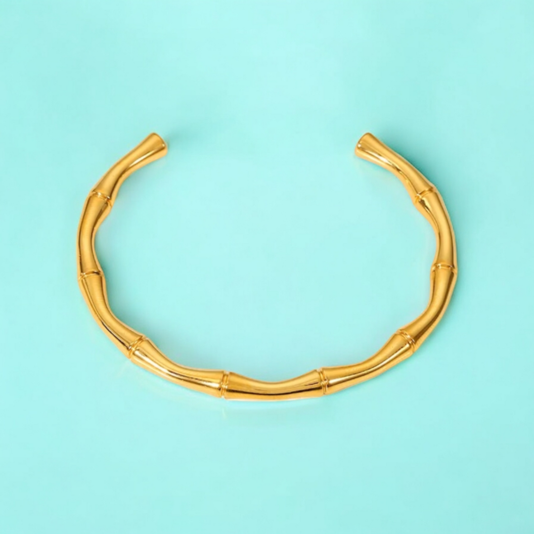 Orla | Gold Plated Irregular Bamboo Cuff Bracelet Bangle