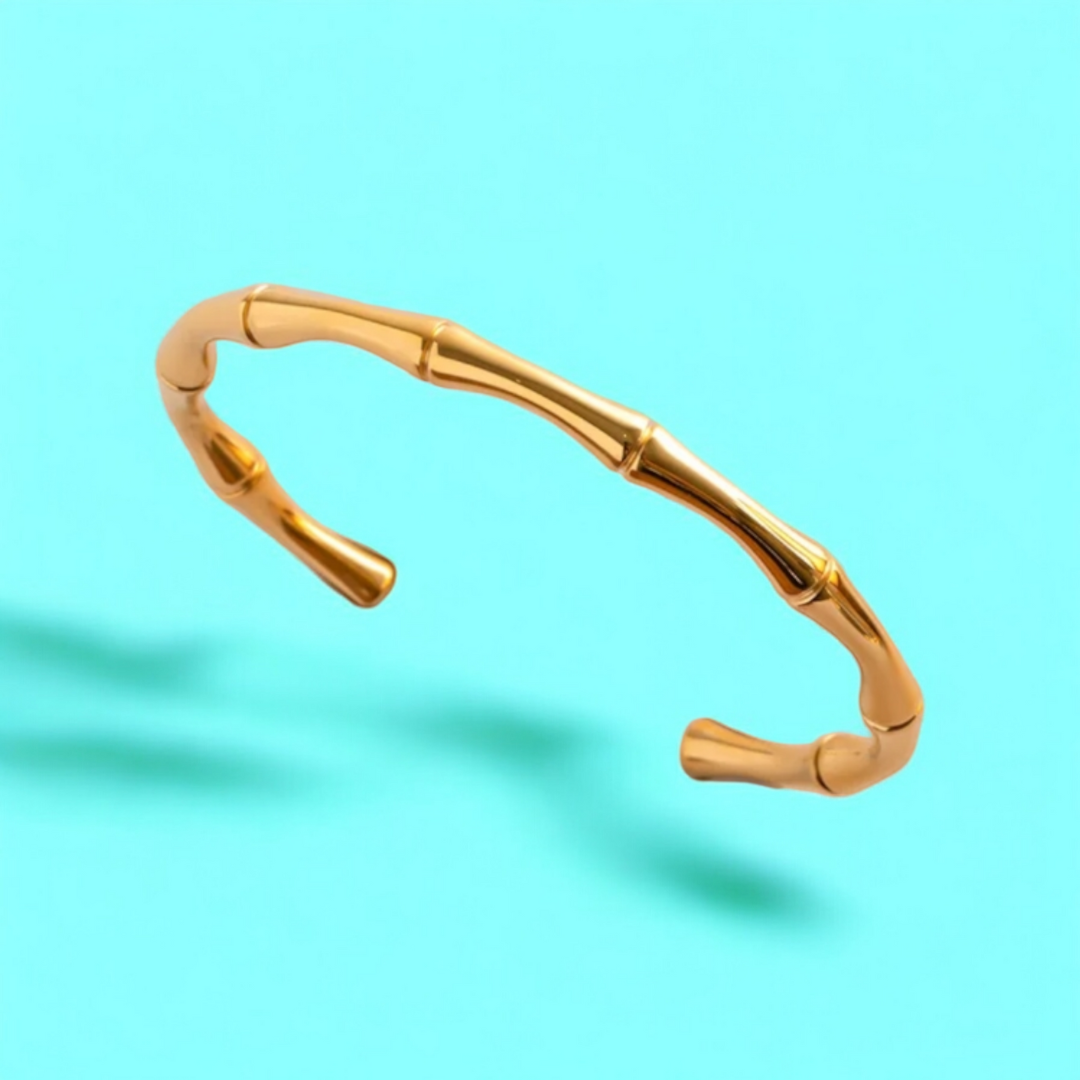 Orla | Gold Plated Irregular Bamboo Cuff Bracelet Bangle