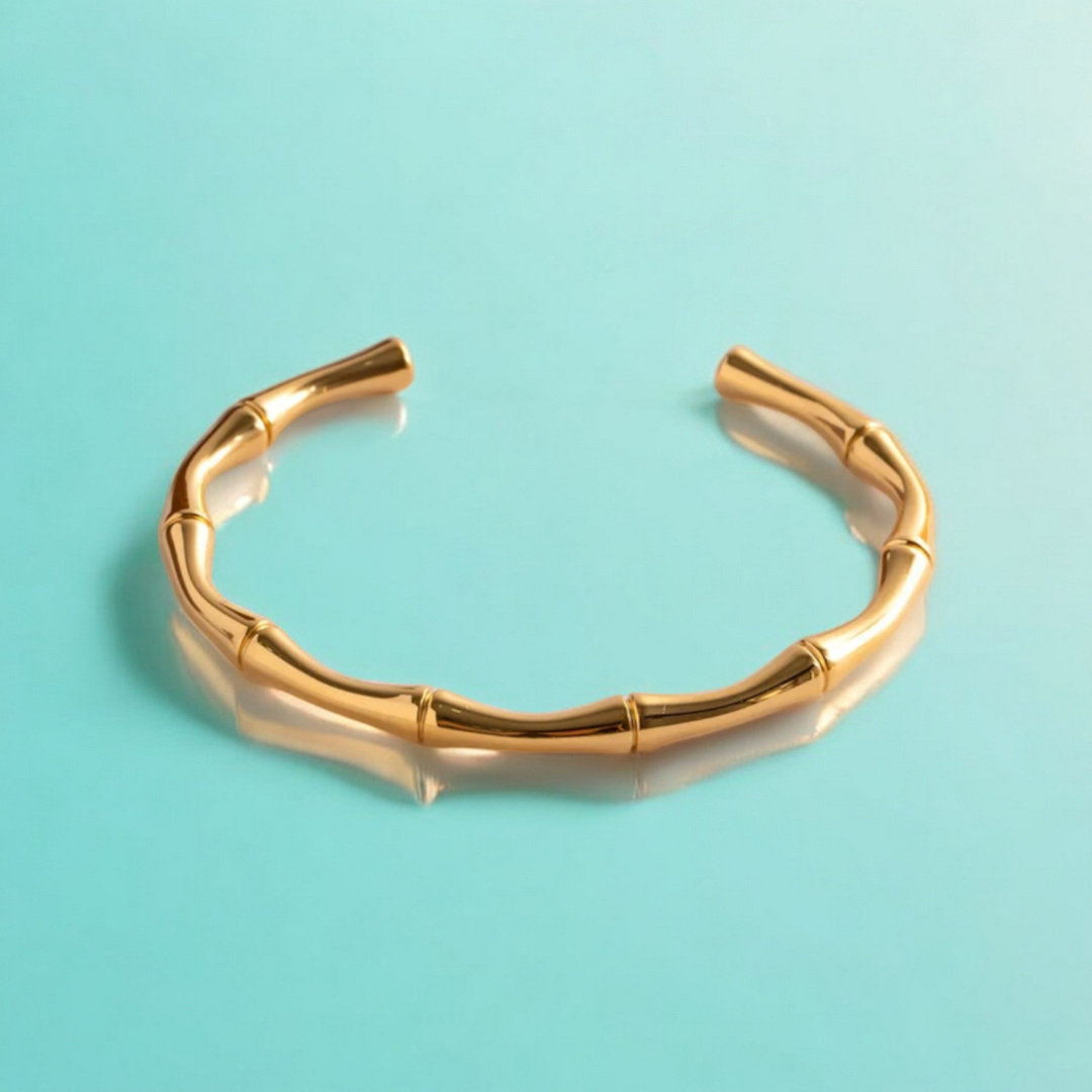 Orla | Gold Plated Irregular Bamboo Cuff Bracelet Bangle