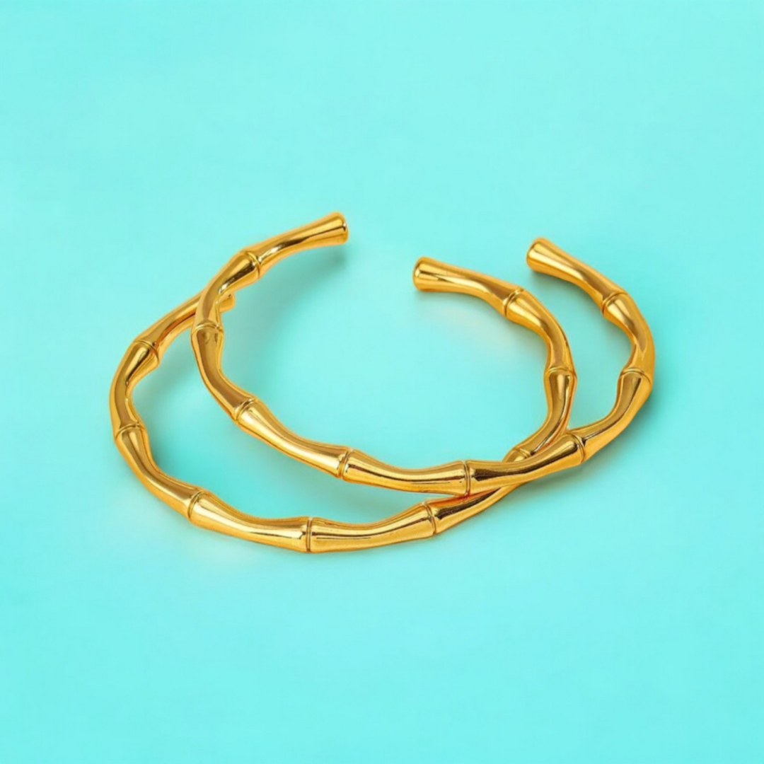 Orla | Gold Plated Irregular Bamboo Cuff Bracelet Bangle