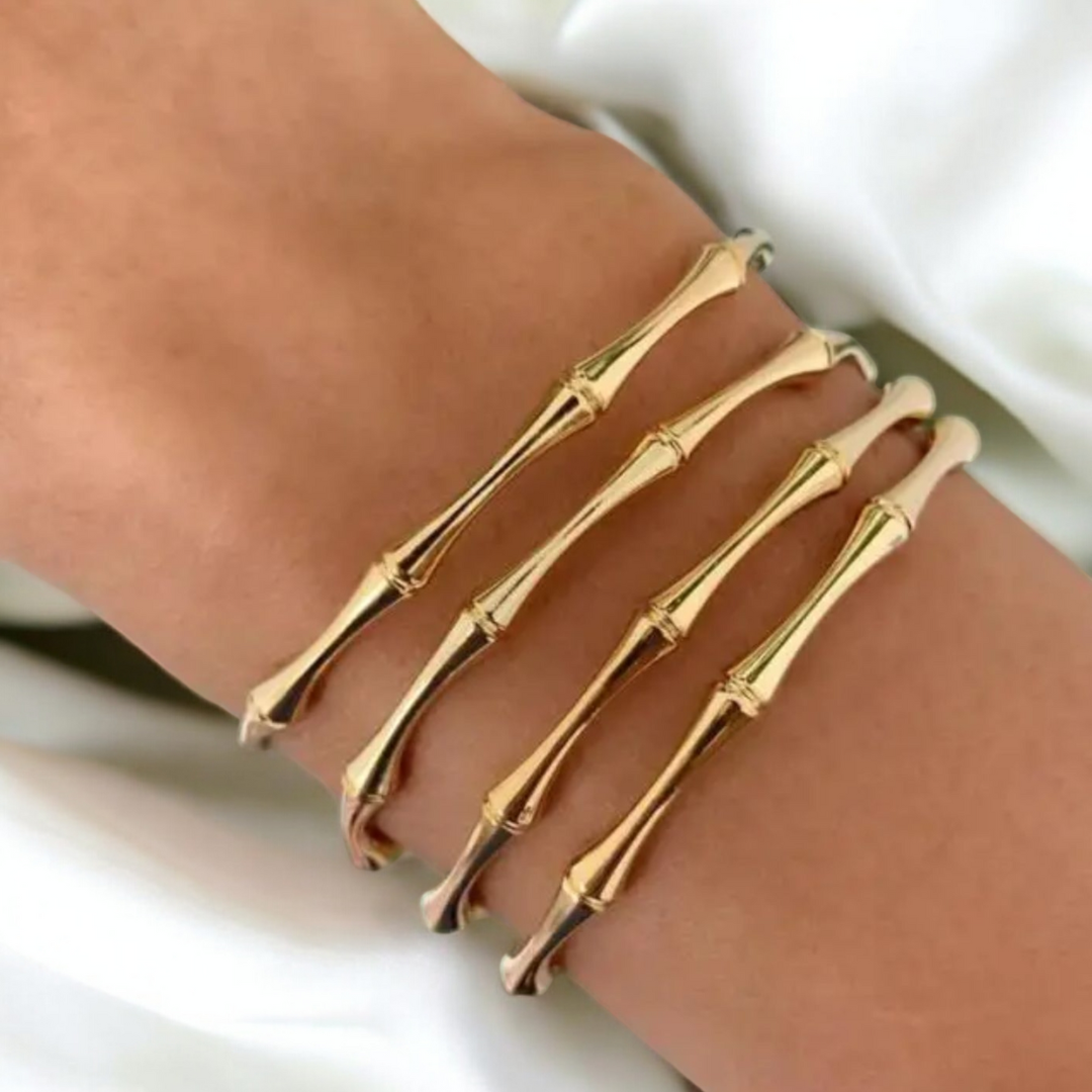 Orla | Gold Plated Irregular Bamboo Cuff Bracelet Bangle