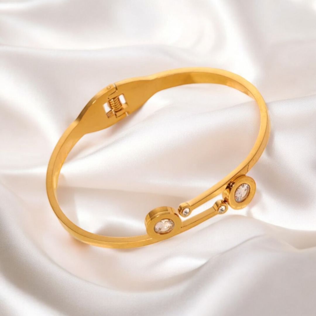 Steffi | Gold Plated Roman Numeral Zircon Cuff Bracelet Bangle