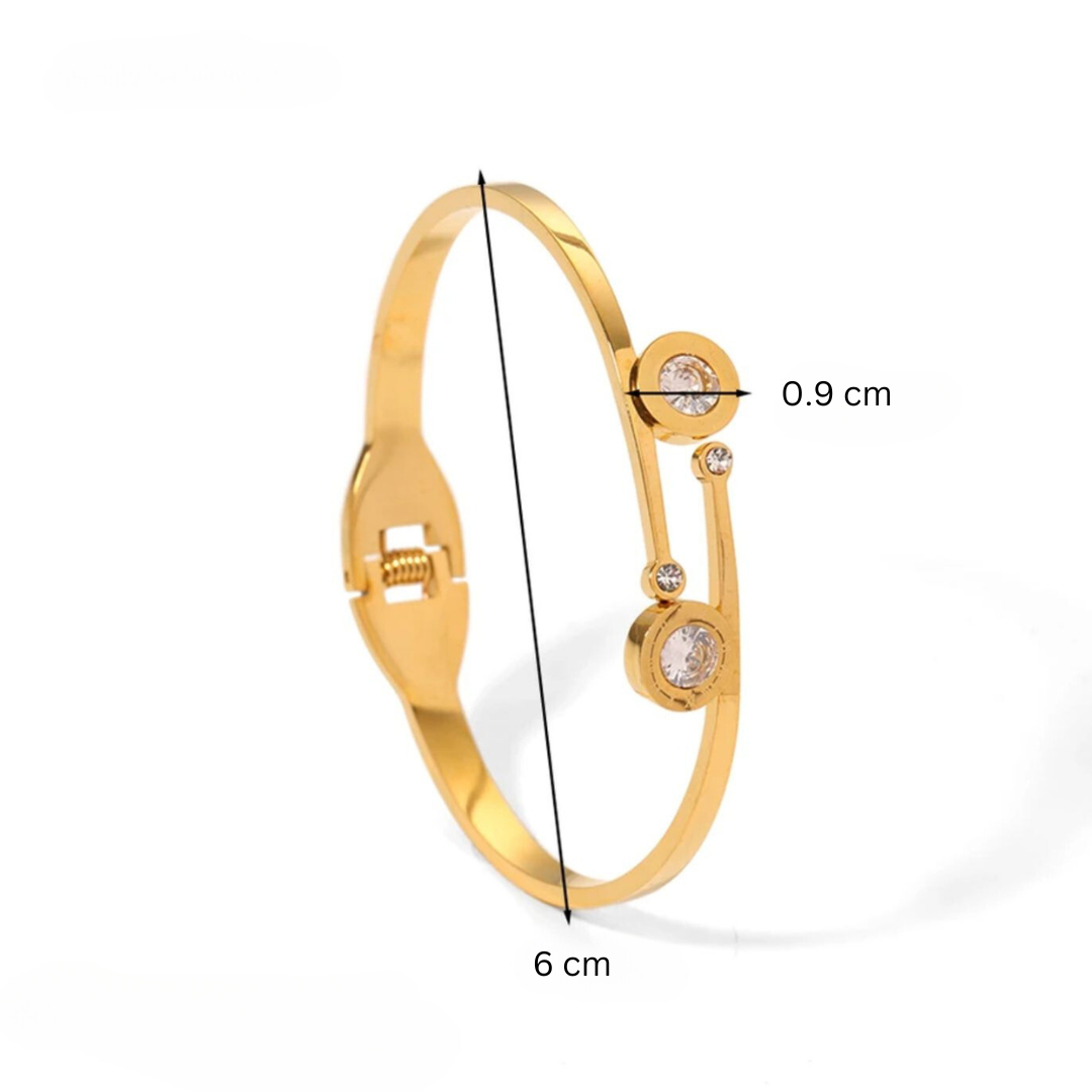 Steffi | Gold Plated Roman Numeral Zircon Cuff Bracelet Bangle