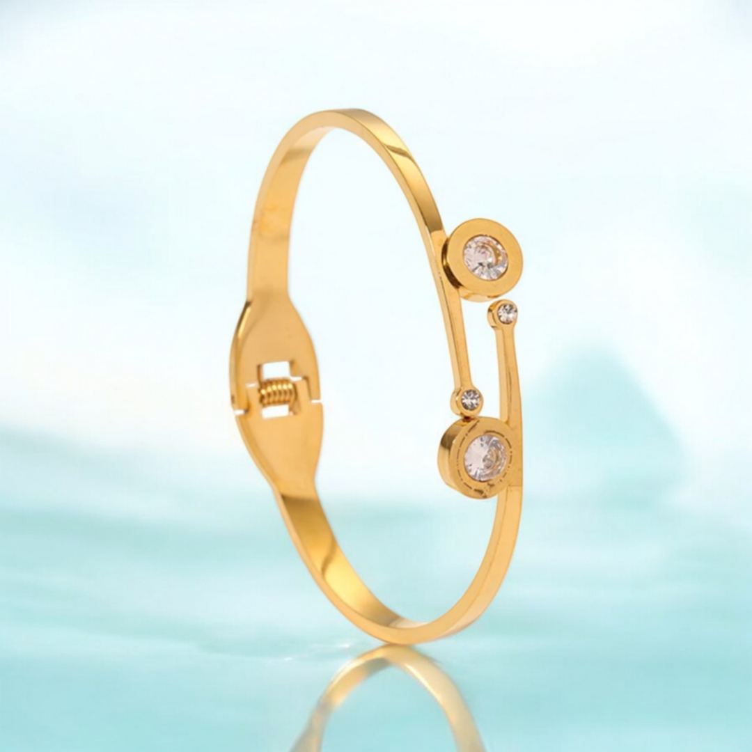 Steffi | Gold Plated Roman Numeral Zircon Cuff Bracelet Bangle