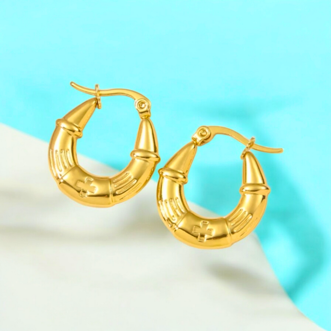 Nia | Gold Plated U-Shaped Buckle Hoops Earrings
