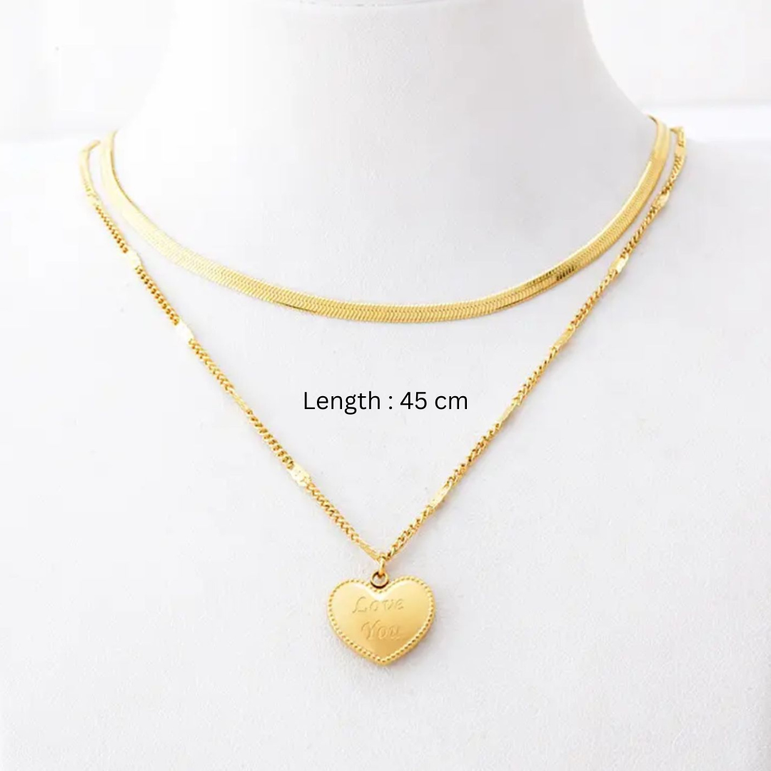 Ariat | Gold (18K) Plated Heart Double Layered Flat Snake with Zircon Chain Waterproof Necklace