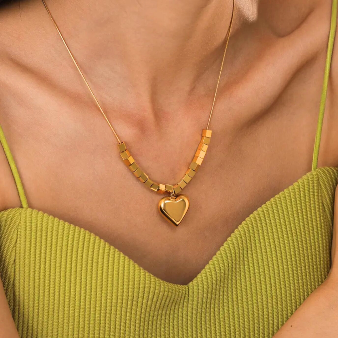 Kaia | Gold Plated Heart Pendant with Cubes Necklace
