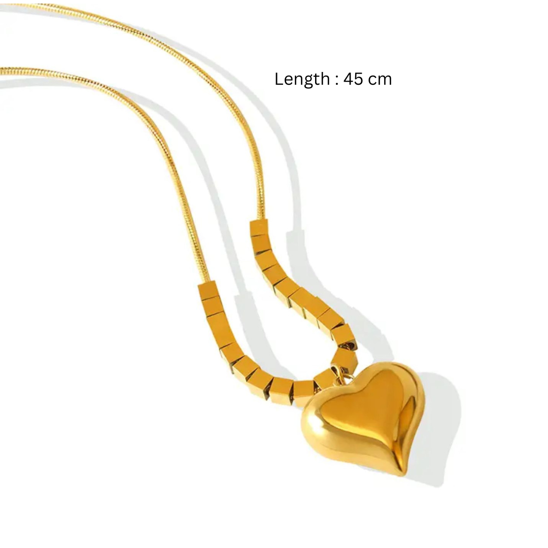 Kaia | Gold Plated Heart Pendant with Cubes Necklace