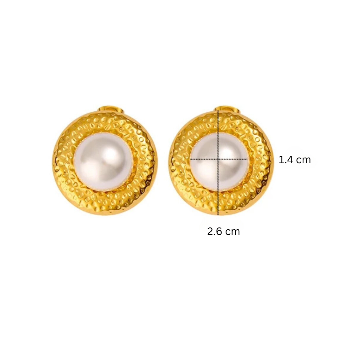 Nerina | 18K Gold Plated Pearl Round Nest Stud Waterproof Earrings