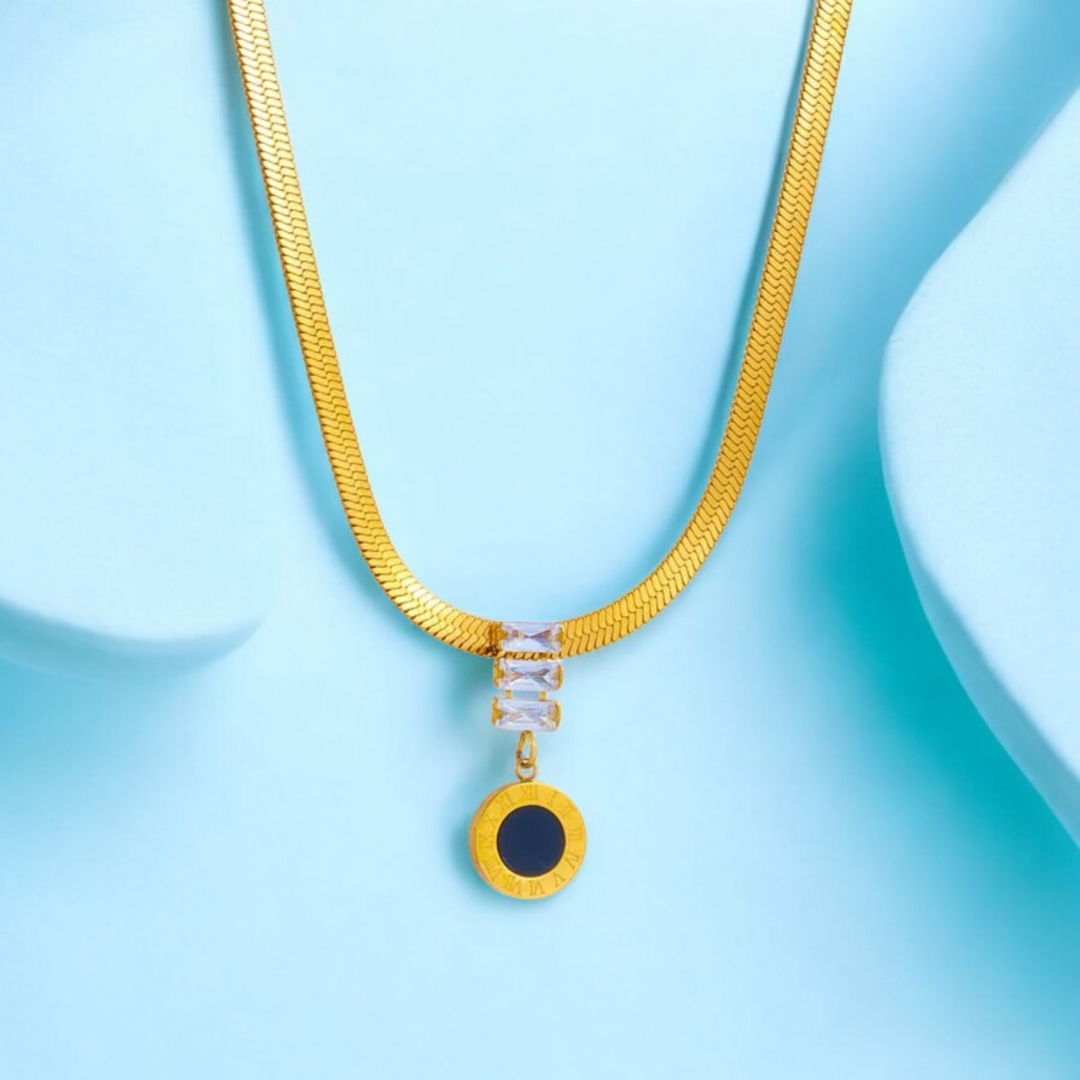 Alarice | Gold (18K) Plated Roman Numerals Pendant Waterproof Necklace with Zircons