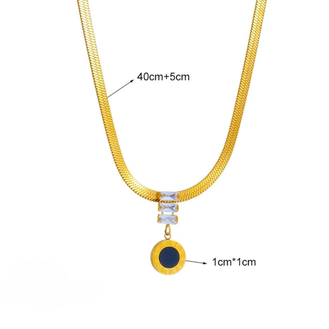 Alarice | Gold (18K) Plated Roman Numerals Pendant Waterproof Necklace with Zircons