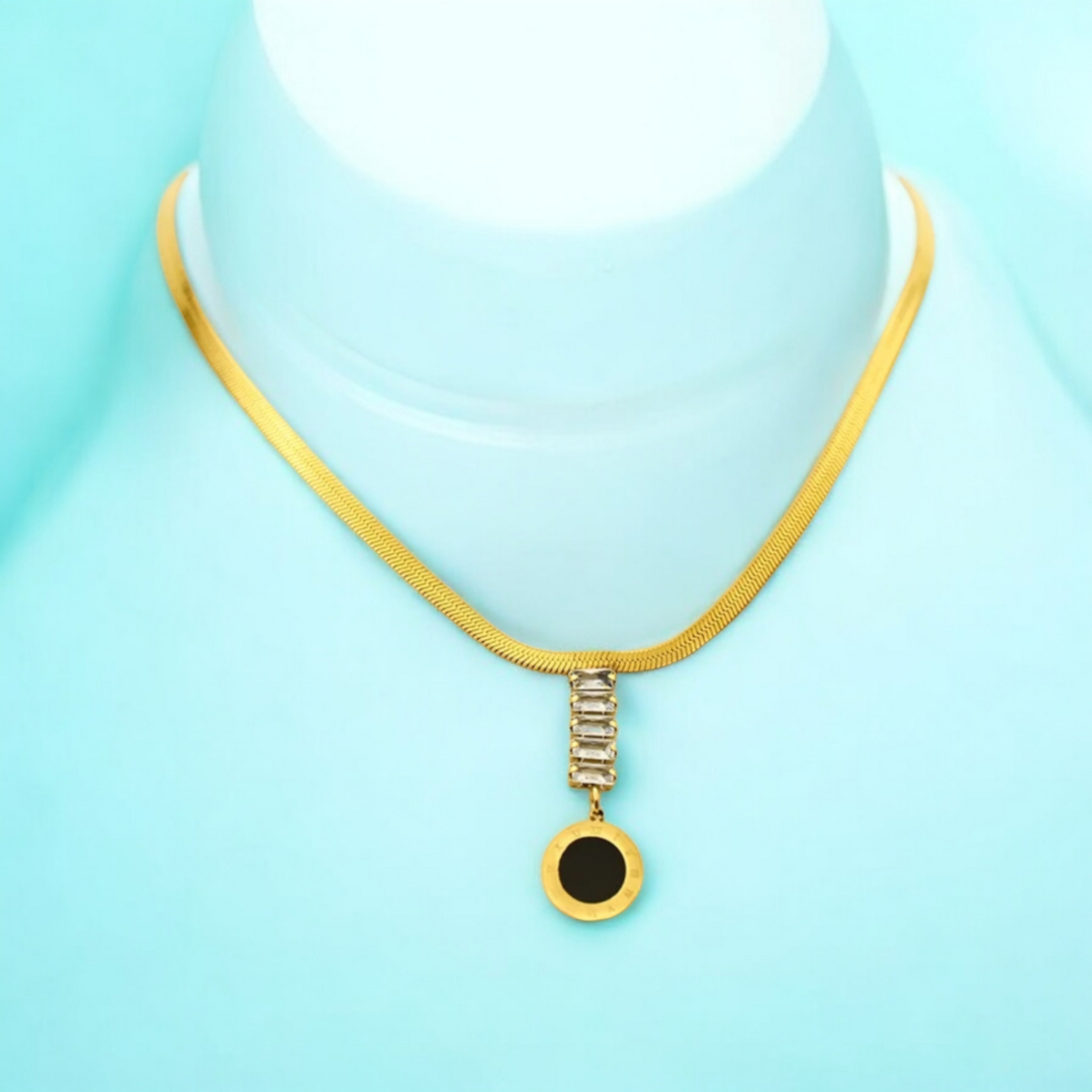 Alarice | Gold (18K) Plated Roman Numerals Pendant Waterproof Necklace with Zircons