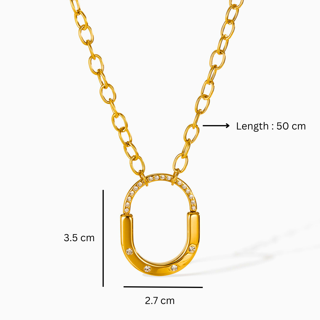 Avielle | Gold Plated Lock Pendant Necklace with Zircon Link Chain