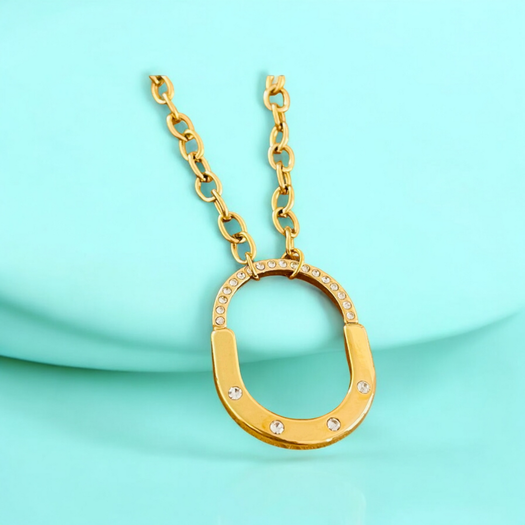 Avielle | Gold Plated Lock Pendant Necklace with Zircon Link Chain