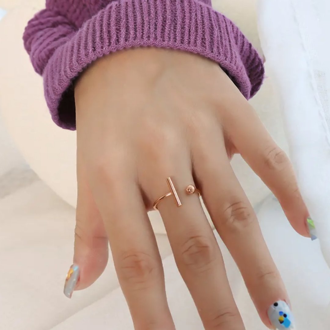 Melissa | Gold & Silver-Plated T-Bar and Ball Resizable Ring