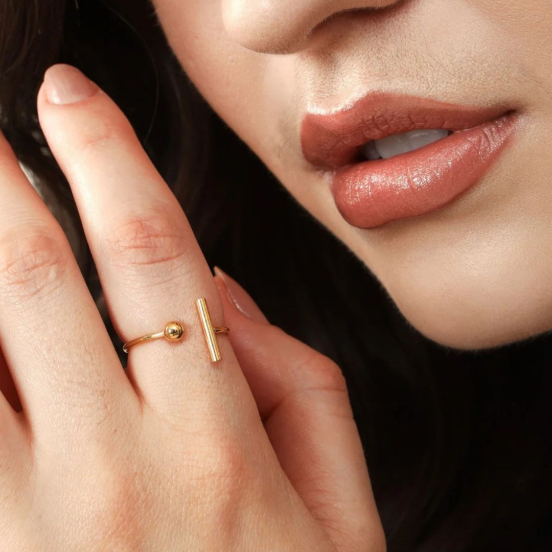 Melissa | Gold & Silver-Plated T-Bar and Ball Resizable Ring