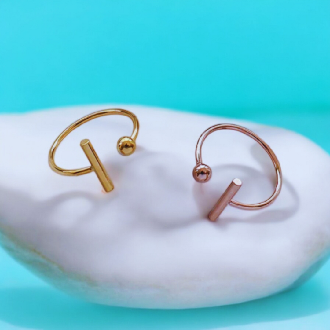 Melissa | Gold & Silver-Plated T-Bar and Ball Resizable Ring