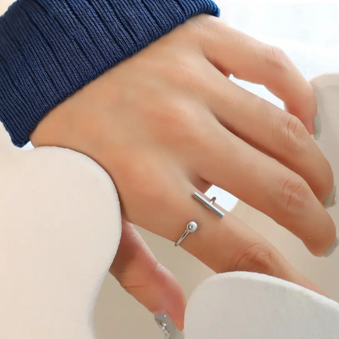 Melissa | Gold & Silver-Plated T-Bar and Ball Resizable Ring
