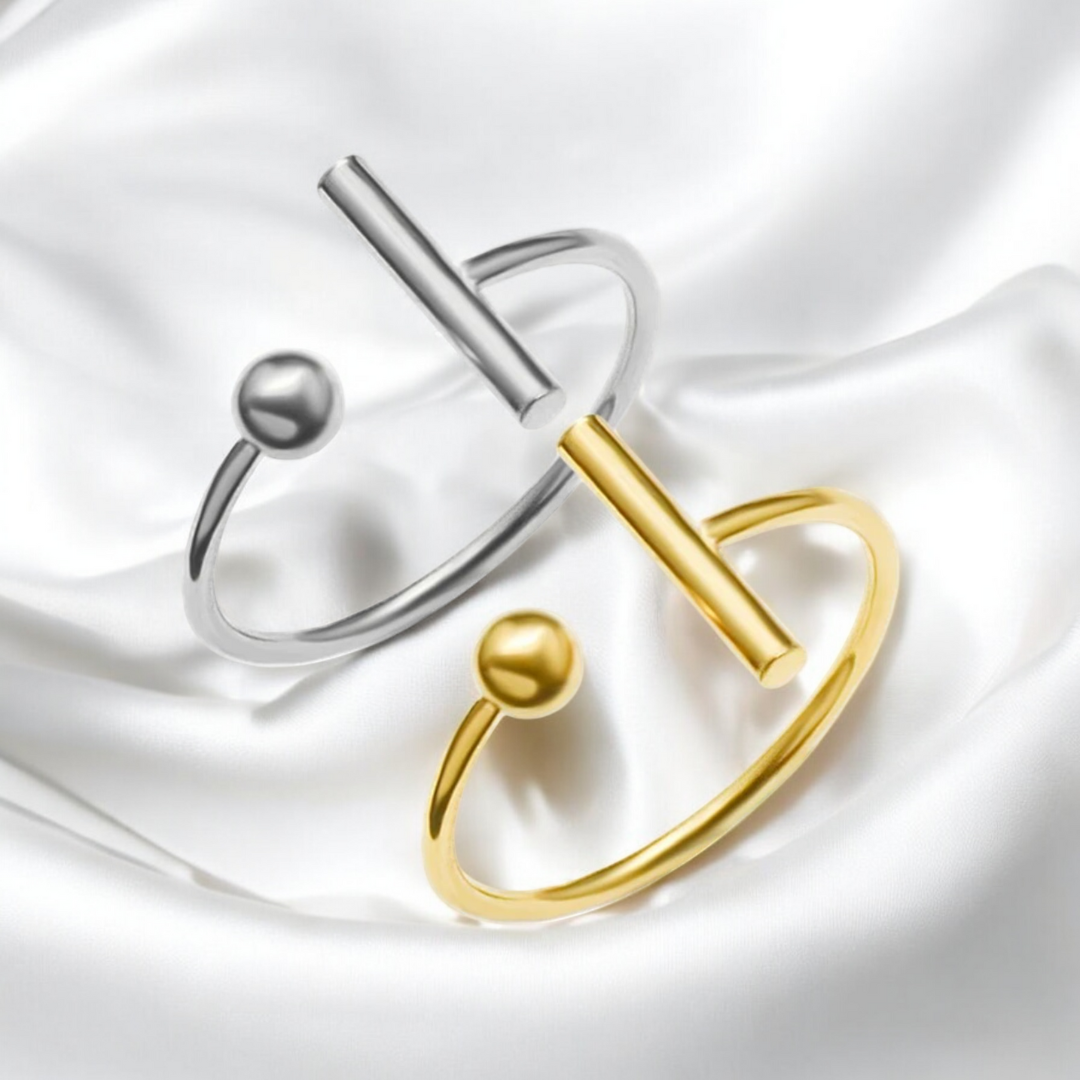 Melissa | Gold & Silver-Plated T-Bar and Ball Resizable Ring