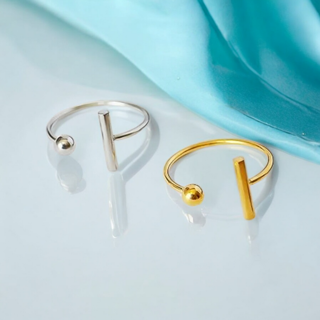 Melissa | Gold & Silver-Plated T-Bar and Ball Resizable Ring