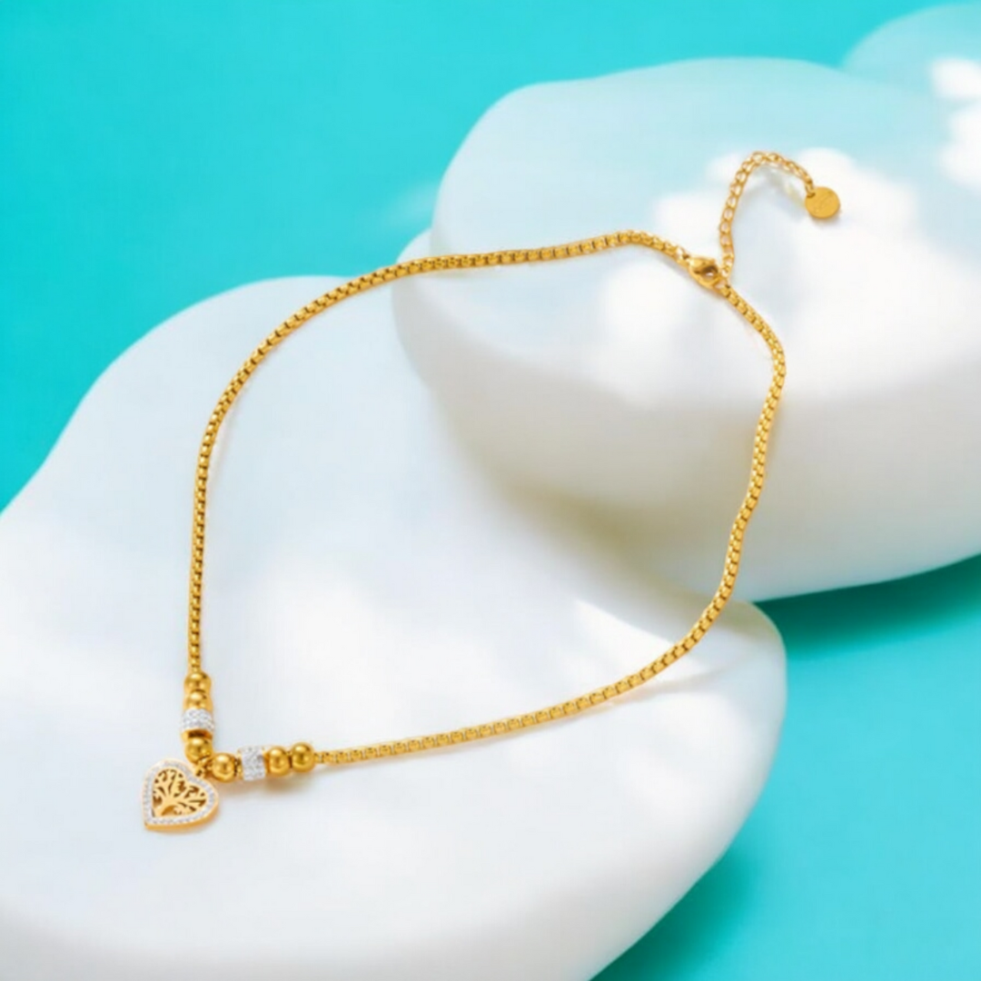 Lorraine | Gold Plated Chunky Heart Tree of Life Necklace with Zircons
