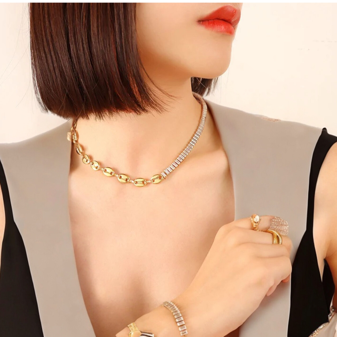 Kim | Gold Plated Snake Necklace with Zircons