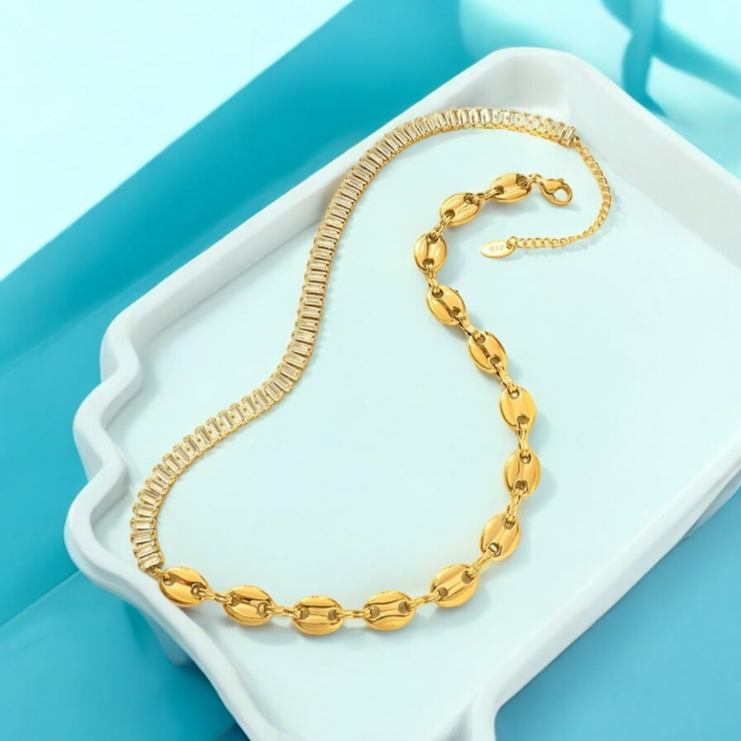 Kim | Gold Plated Snake Necklace with Zircons