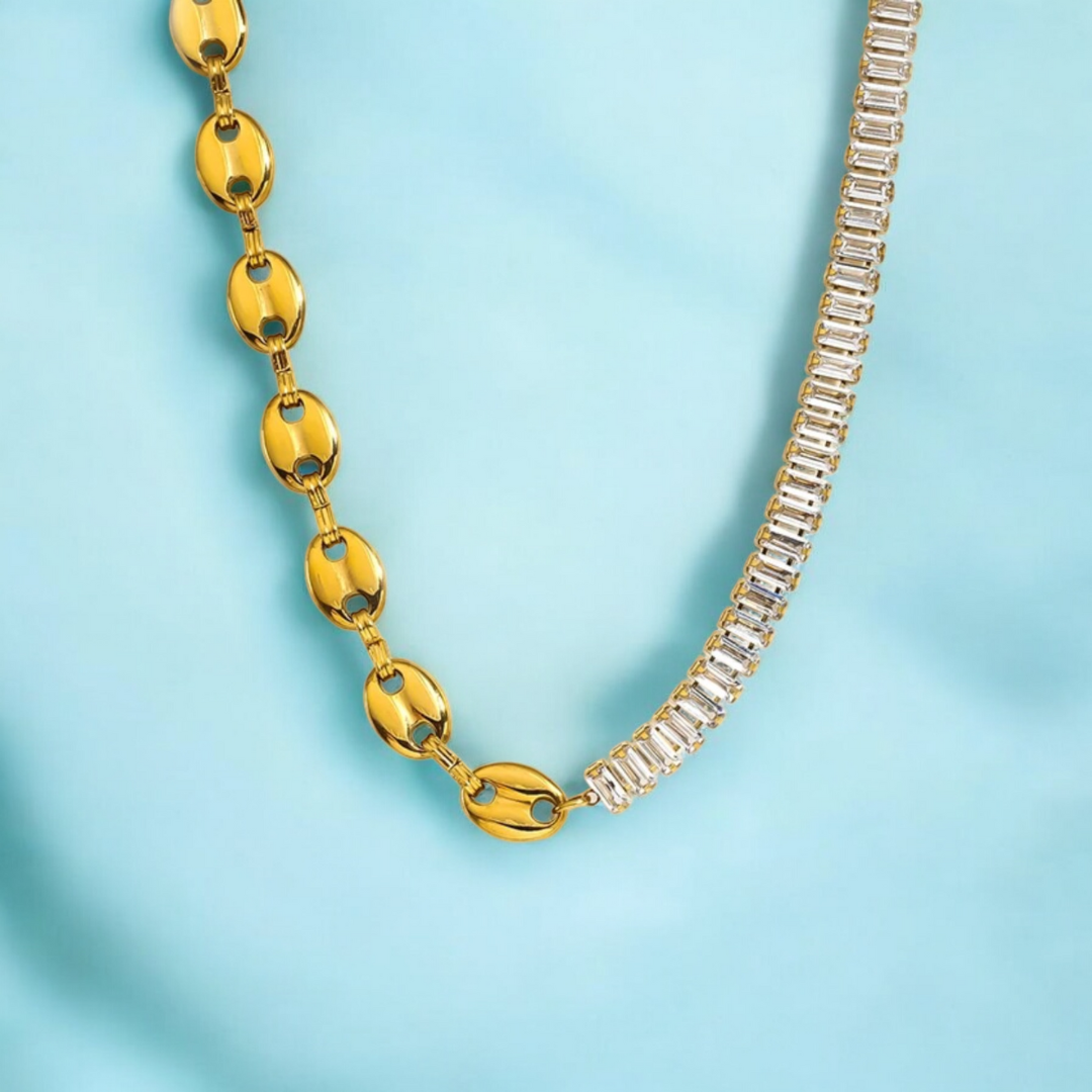 Kim | Gold Plated Snake Necklace with Zircons
