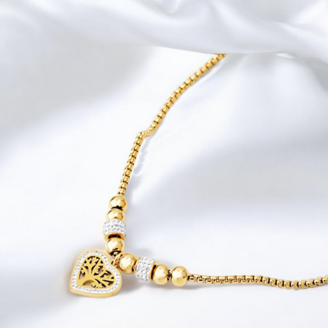 Lorraine | Gold Plated Chunky Heart Tree of Life Necklace with Zircons