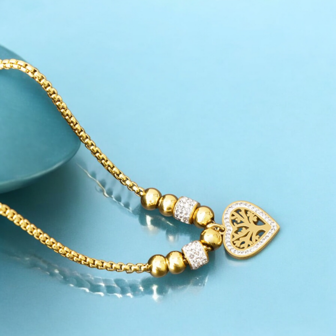 Lorraine | Gold Plated Chunky Heart Tree of Life Necklace with Zircons
