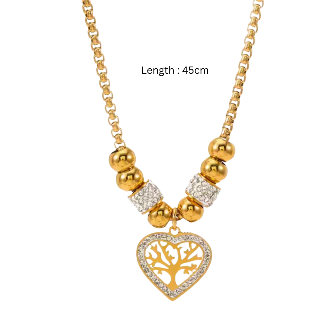 Lorraine | 18K Gold Plated Chunky Heart Tree of Life Waterproof Necklace with Zircons
