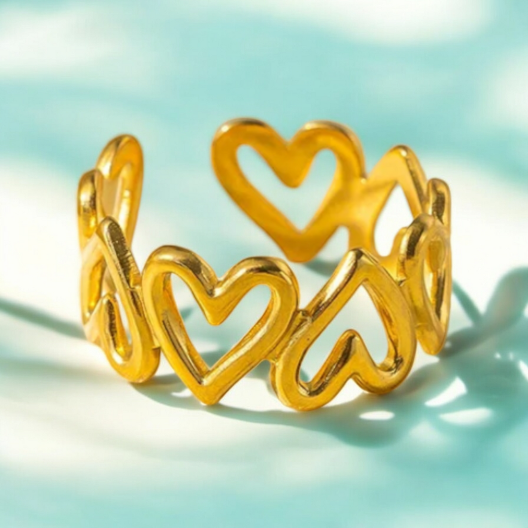 Jade | Gold Plated Hollow Heart Resizable Ring