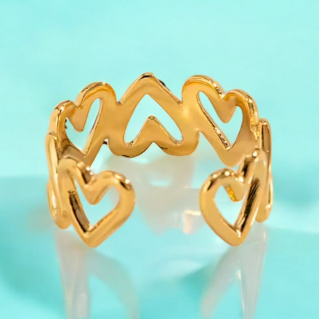 Jade | Gold Plated Hollow Heart Resizable Ring