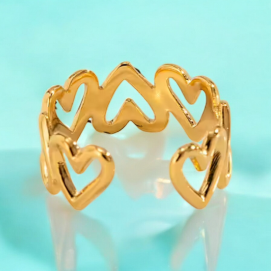 Jade | Gold Plated Hollow Heart Resizable Ring