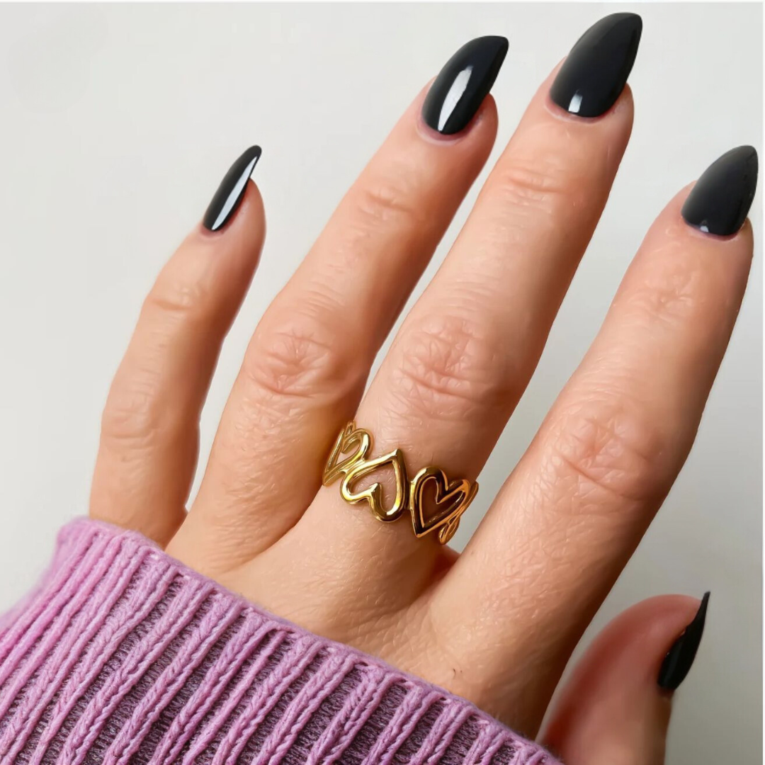 Jade | Gold Plated Hollow Heart Resizable Ring