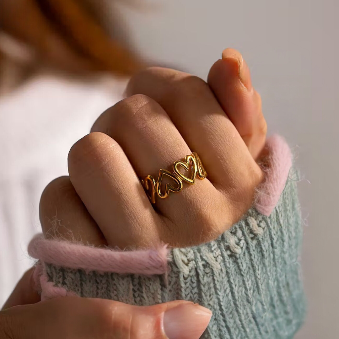 Jade | Gold Plated Hollow Heart Resizable Ring