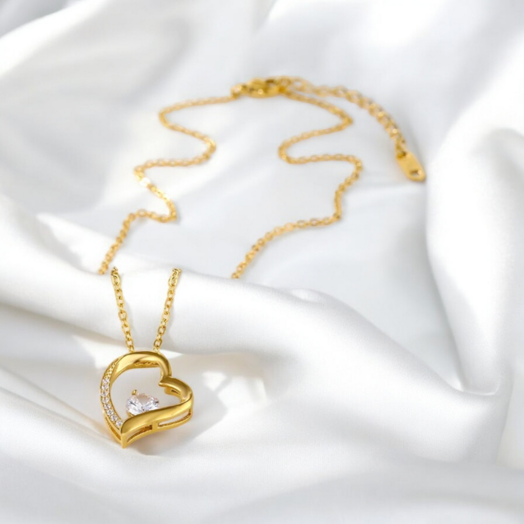 Willow | Gold Plated Heart Charm Necklace with Zircons
