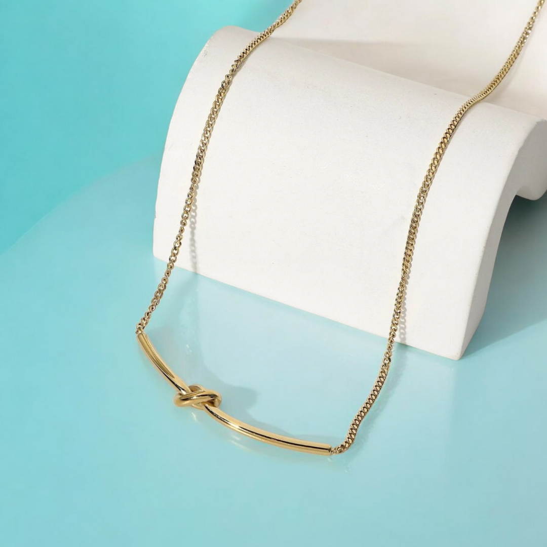 Brooklyn | Gold Plated Knotted Bar Pendant Necklace