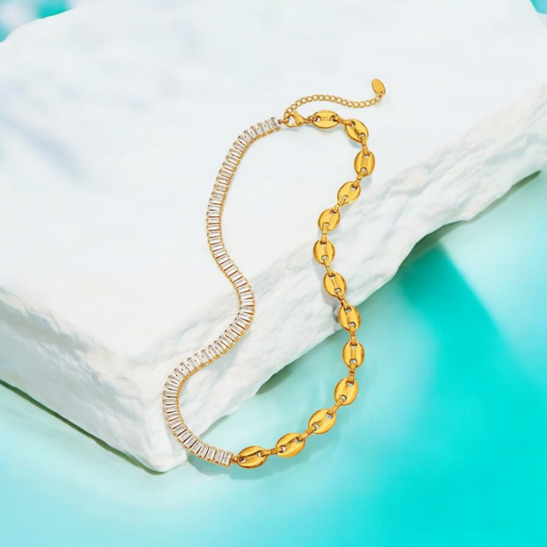Kim | Gold Plated Snake Necklace with Zircons