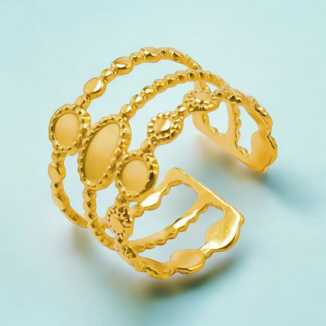 Ruby | Gold-Plated Layered Boho Vintage Cuff Resizable Ring