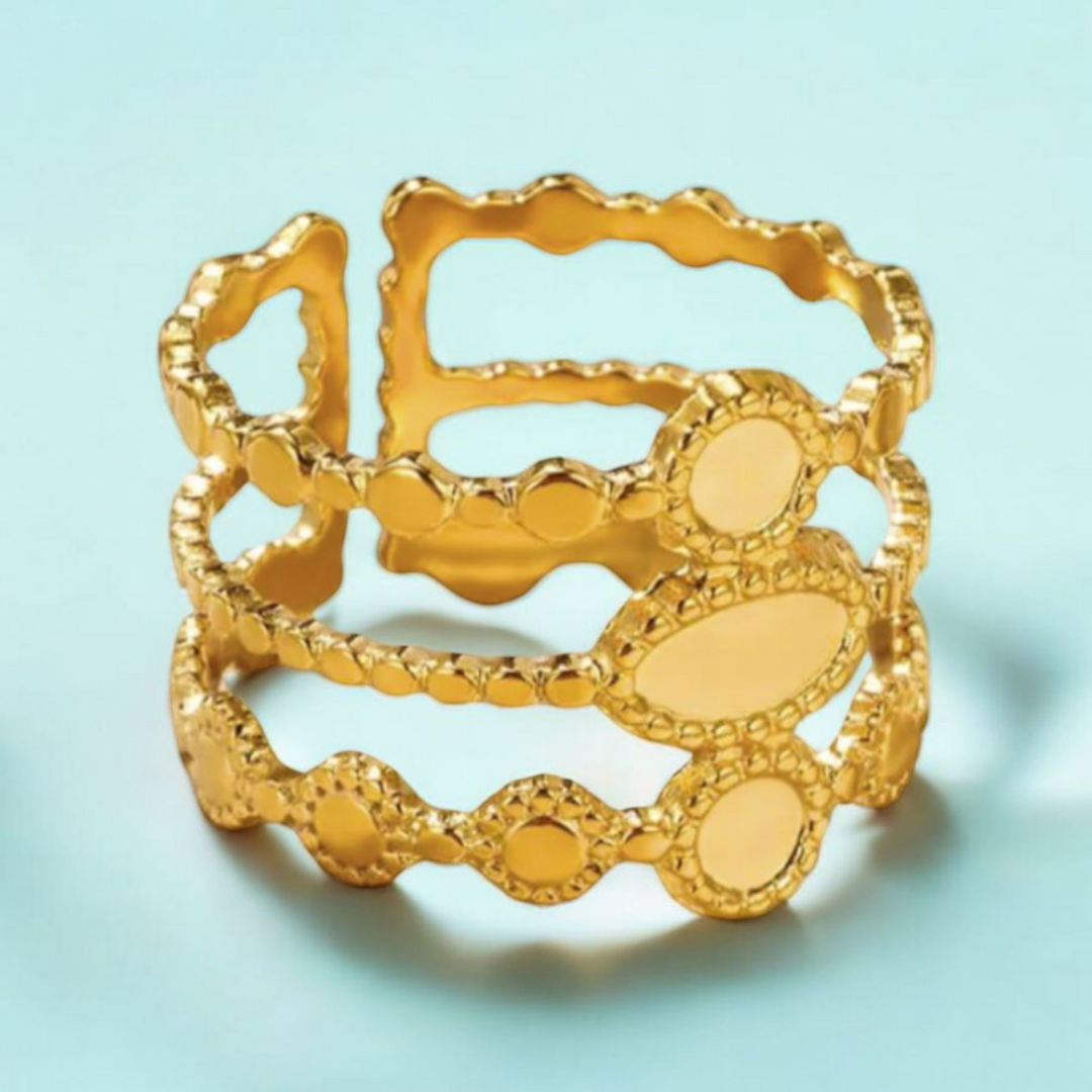 Ruby | Gold-Plated Layered Boho Vintage Cuff Resizable Ring