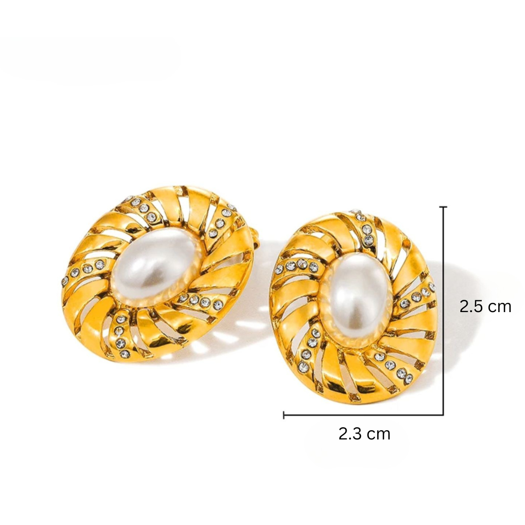 Lira | Gold (18K) Plated Chunky Waterproof Stud Earrings with Pearls
